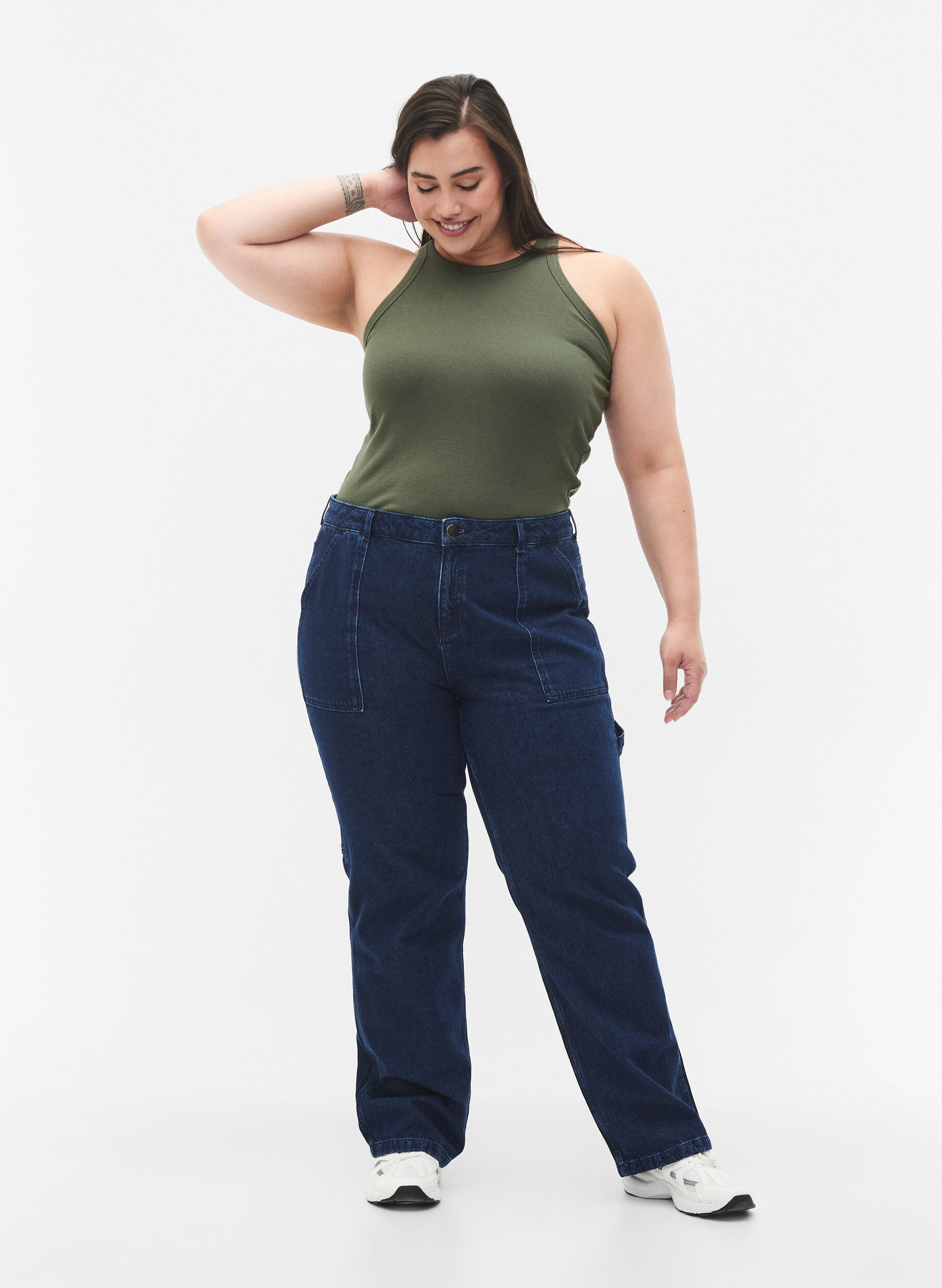 ZizziGerade Passform Cargo Jeans, Dark blue, Model image number 0