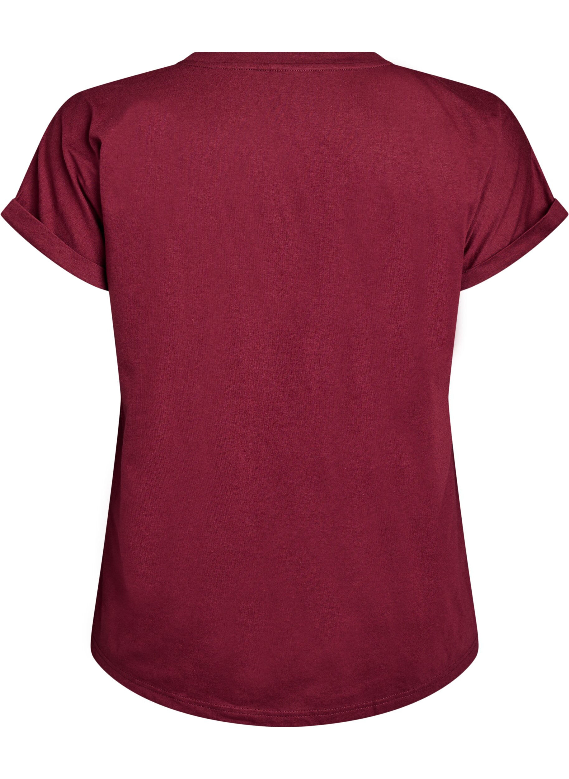 ZizziKurz&auml;rmliges T-Shirt aus einer Baumwollmischung, Dunkles Bordeaux, Packshot image number 1