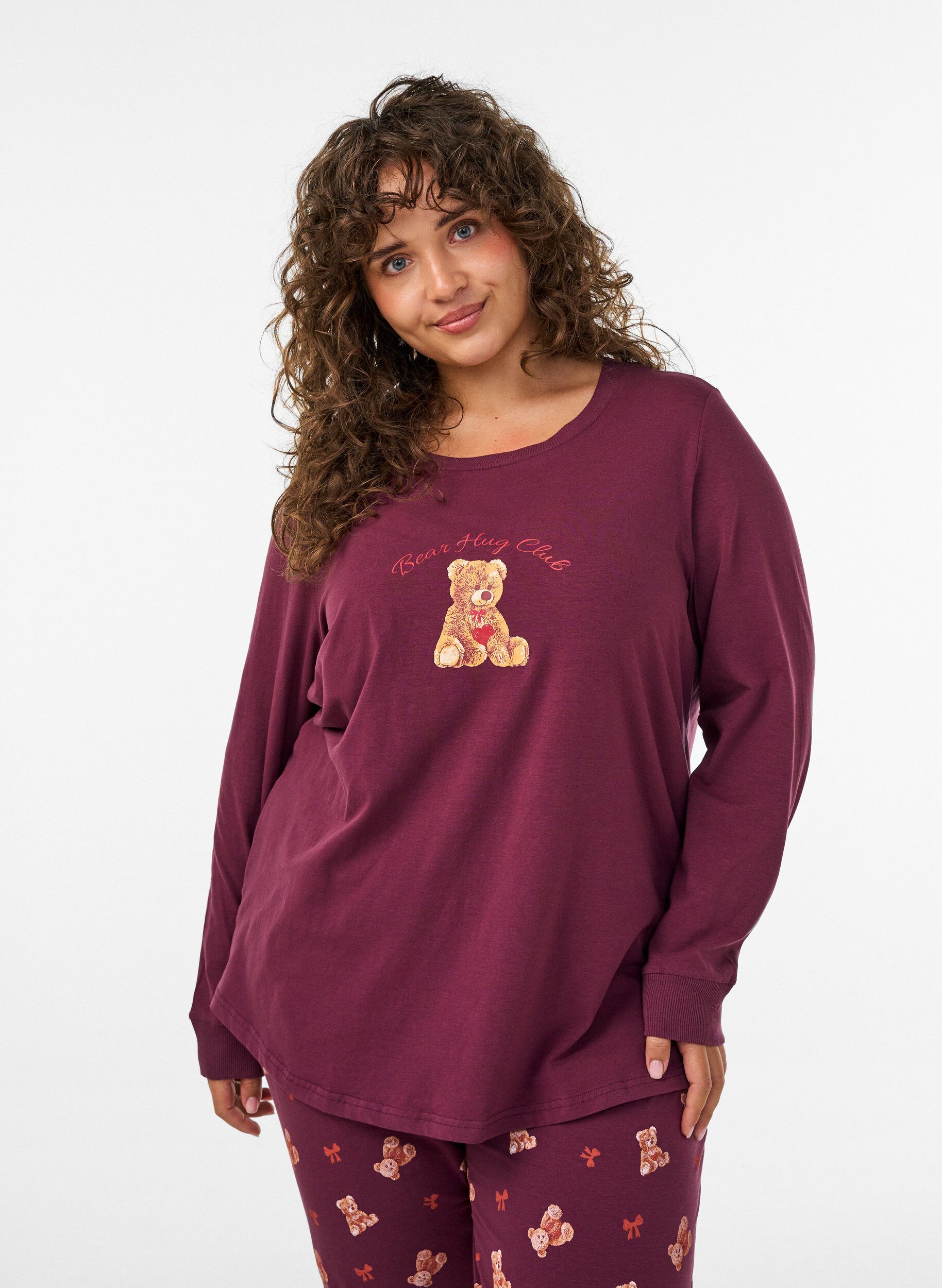 Nachtbluse mit Print, Rot, Model