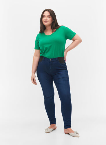 Superschlanke Amy-Jeans mit elastischem Bund, Dark blue, Model image number 0