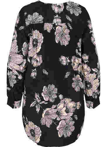 Langes Hemd aus Viskose mit Blumenmuster, Black White AOP, Packshot image number 1