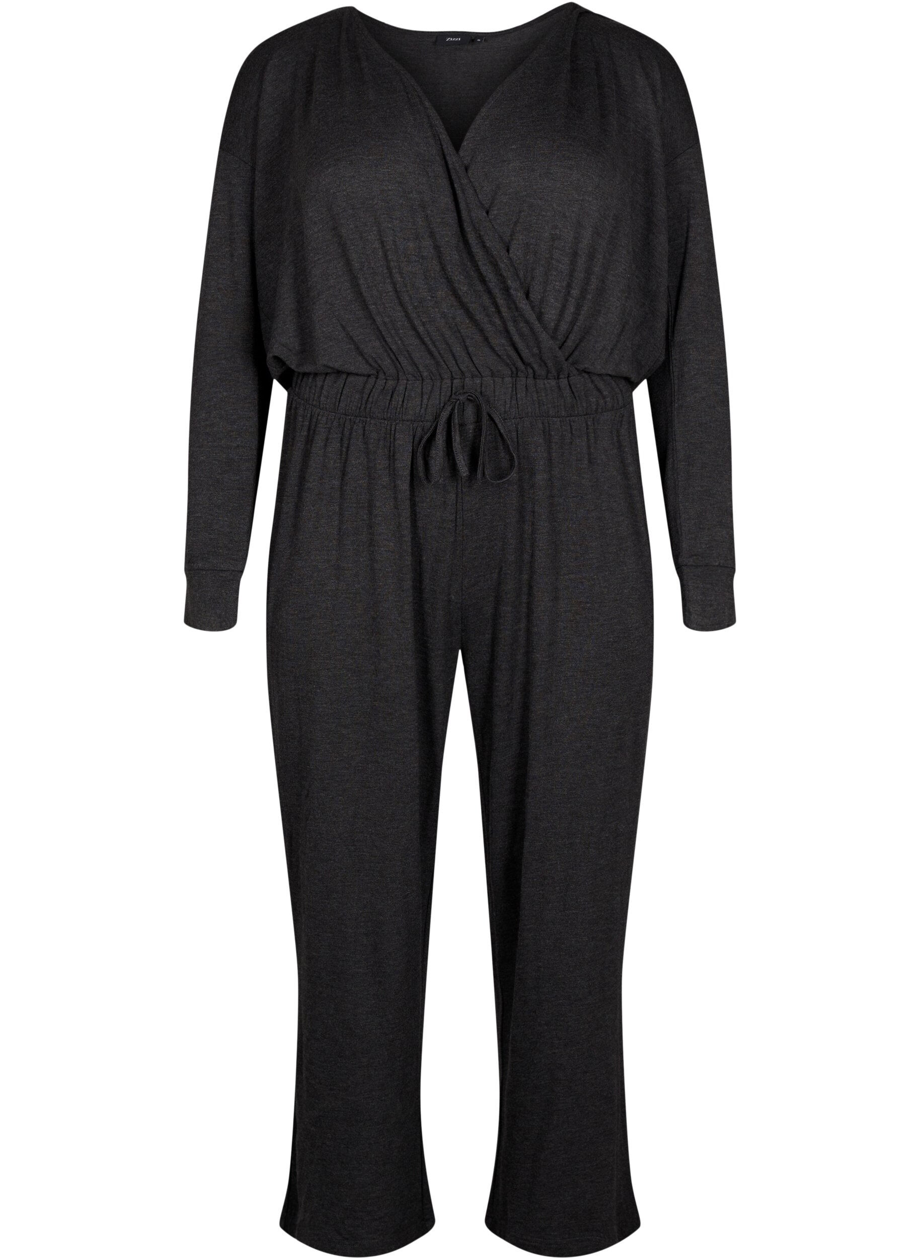 ZizziJumpsuit mit Wickeloptik und B&auml;ndern, Dark Grey Melange, Packshot image number 0