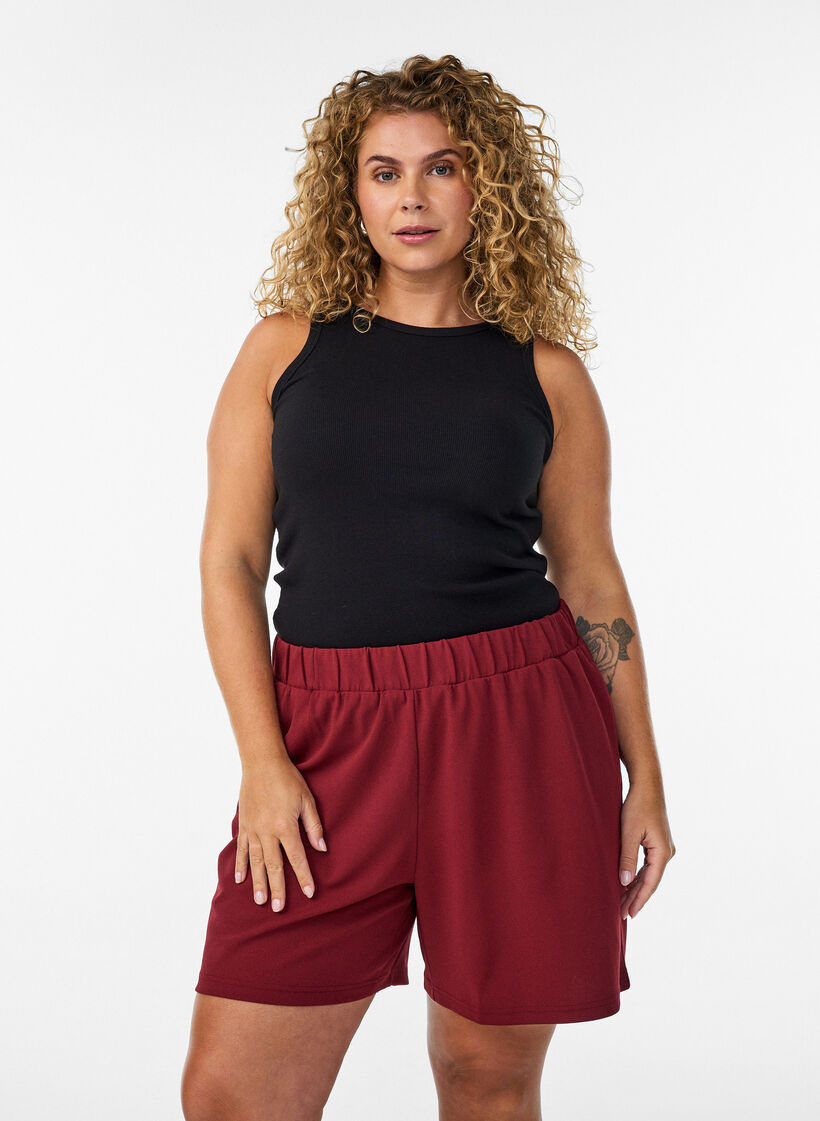 Kurze Hosen mit lockerer Passform und Taschen, Dunkles Bordeaux, Model image number 0