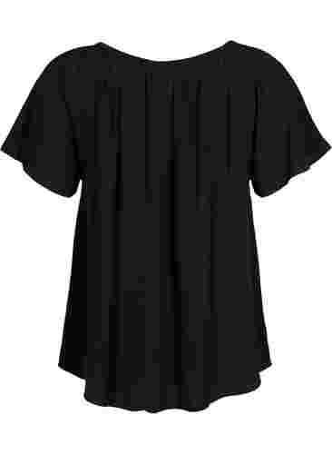 Einfarbige Bluse aus Viskose mit kurzen Ärmeln, Black, Packshot image number 1