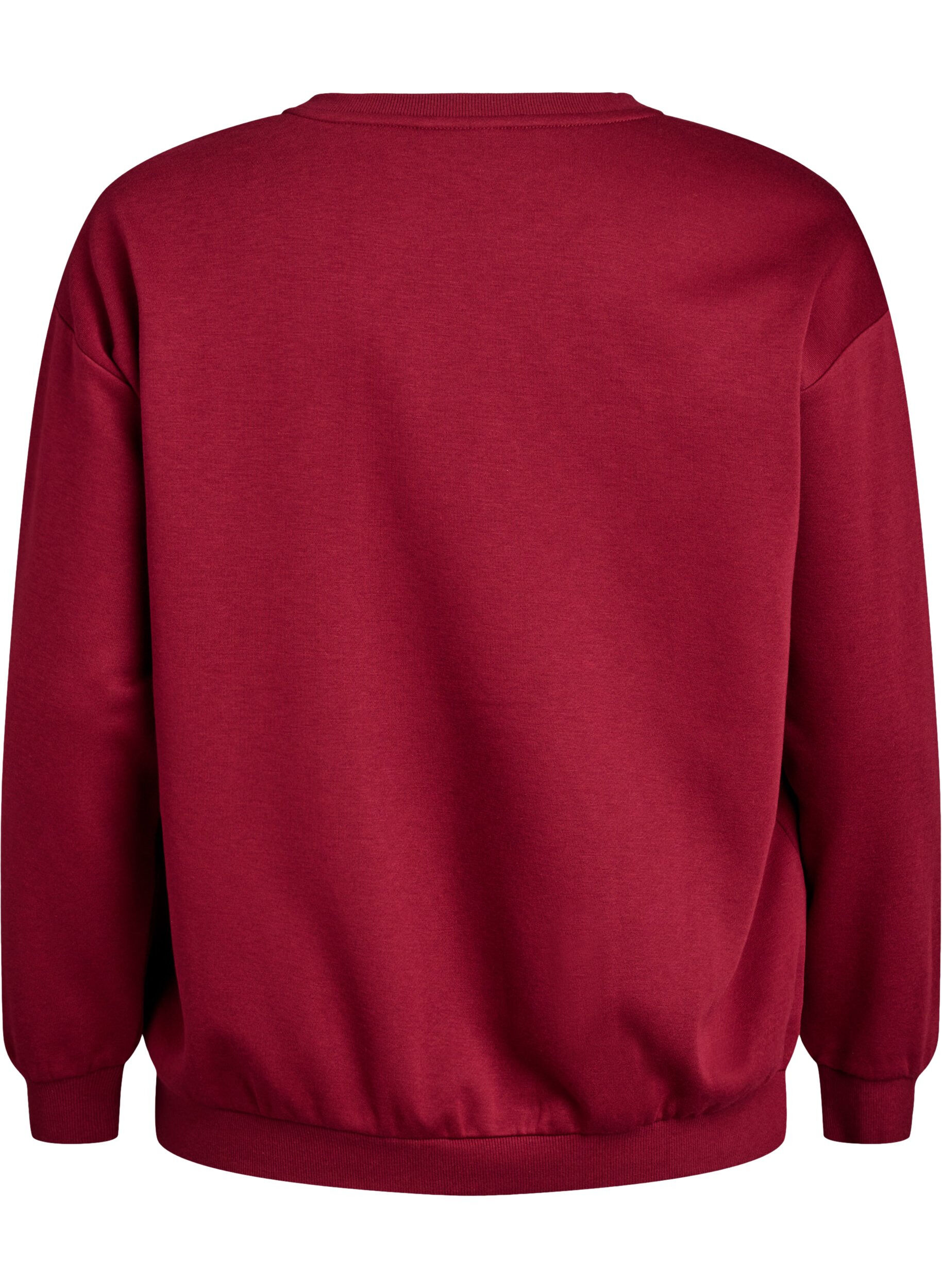 ZizziSweatshirt mit Frottee-Schriftzug, Dunkles Bordeaux, Packshot image number 1