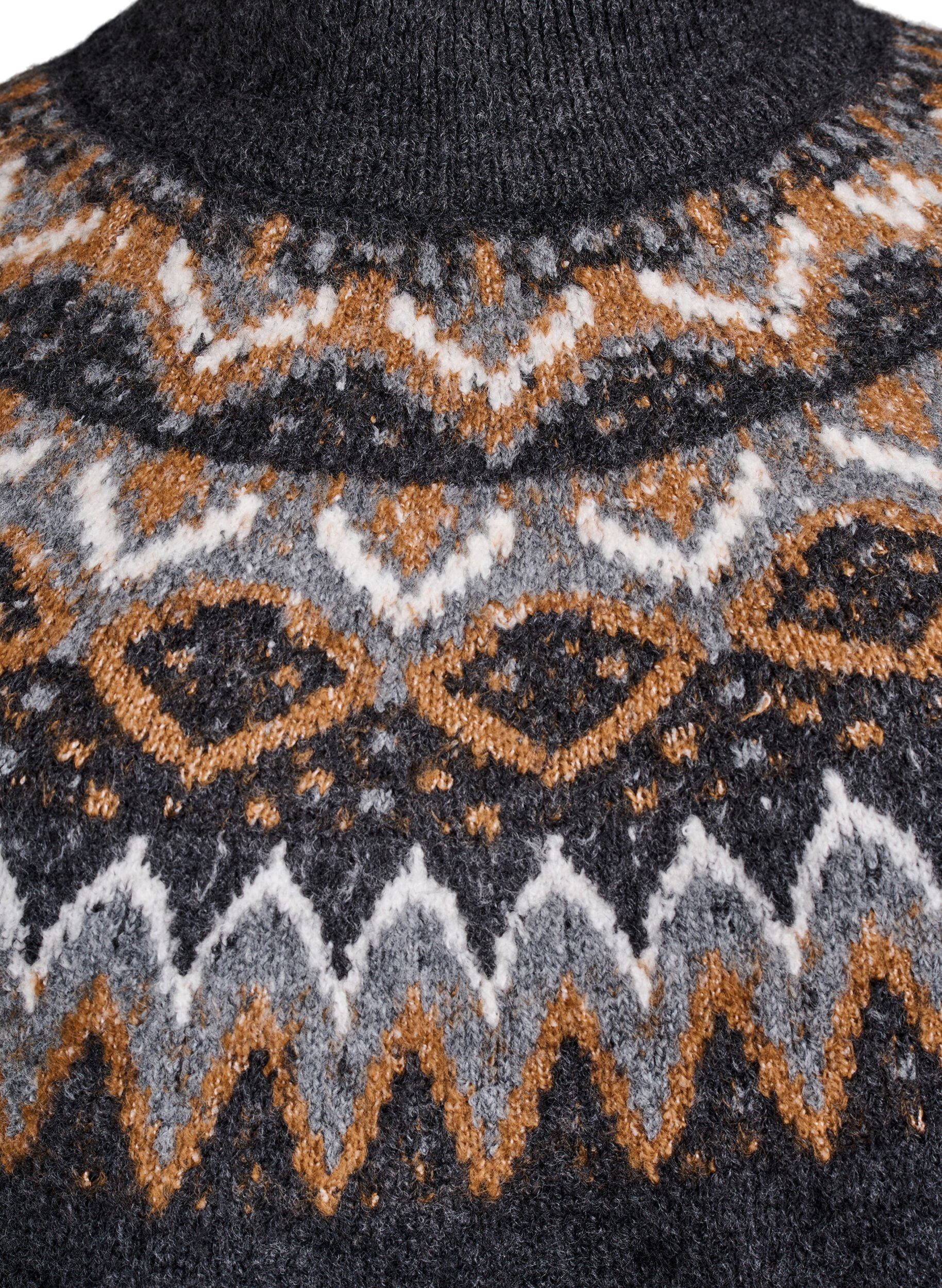 ZizziStrickbluse mit Muster und hohem Kragen, Grau, Packshot image number 2