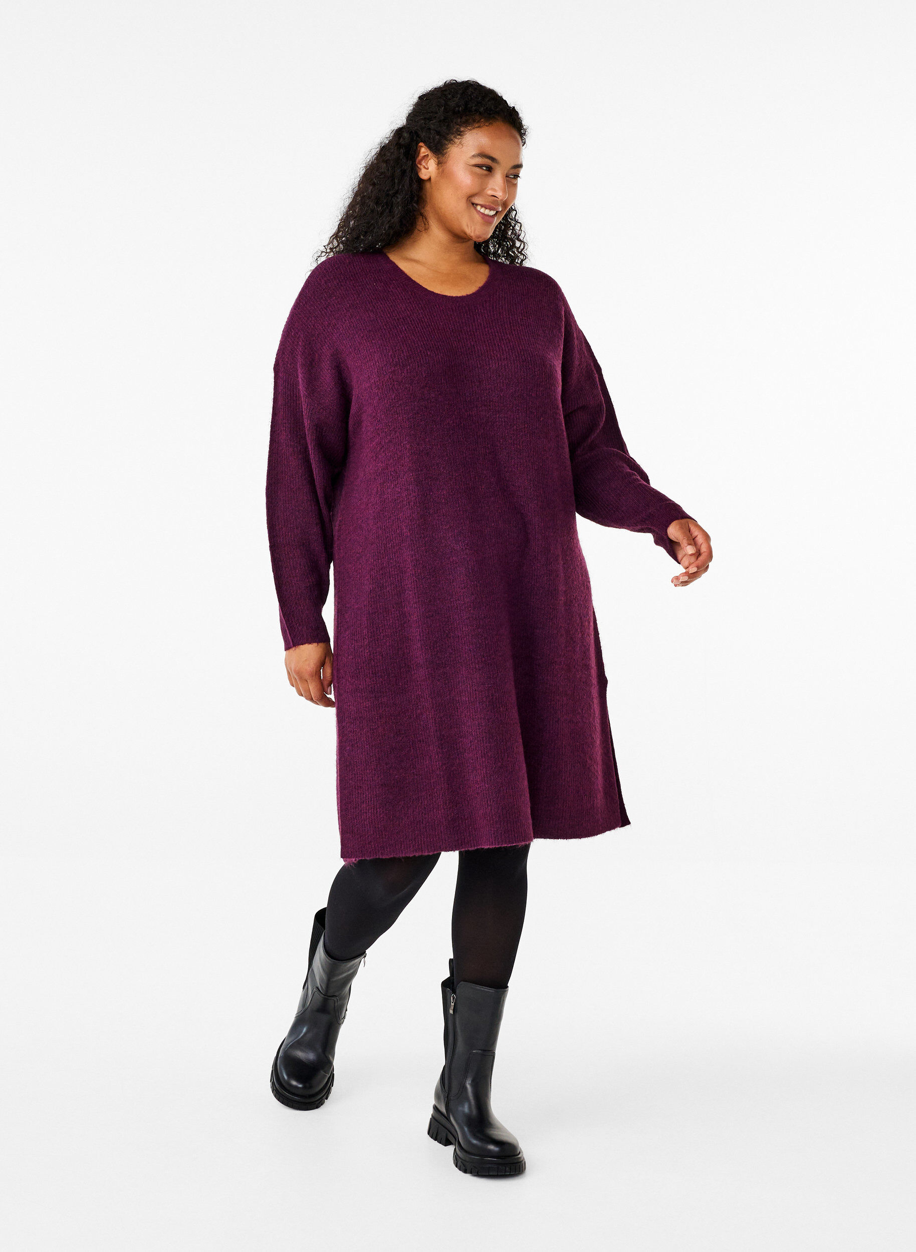 ZizziLang&auml;rmeliges Kleid aus Rippstrick, Potent Purple Mel., Model image number 2