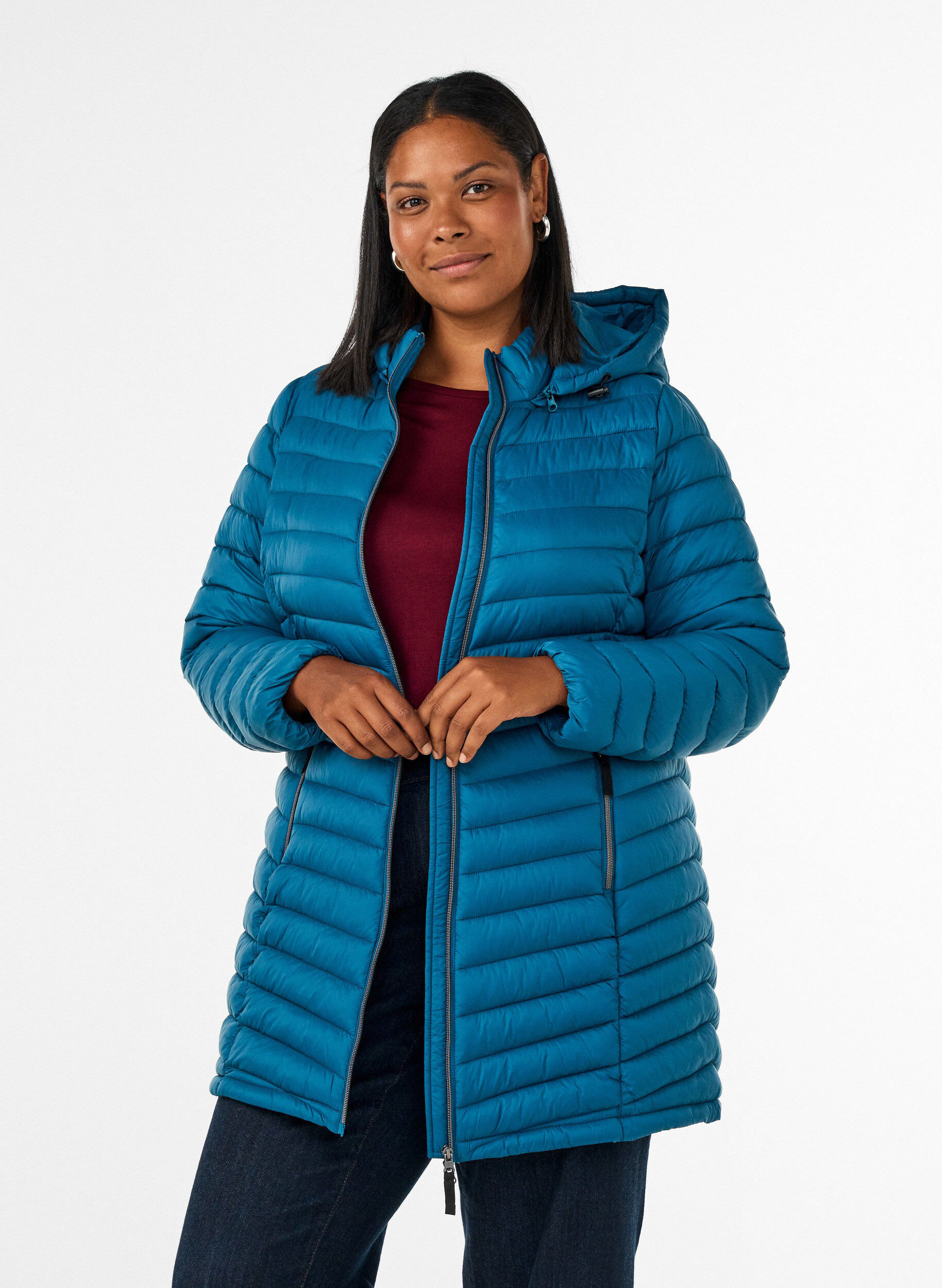 ZizziLeichte Jacke mit Taschen und abnehmbarer Kapuze, Petrol, Model image number 0