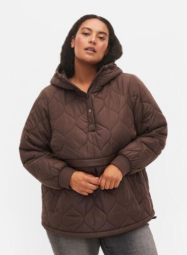 	 Gesteppter Thermo-Anorak mit Kapuze, Black Coffee, Model image number 0