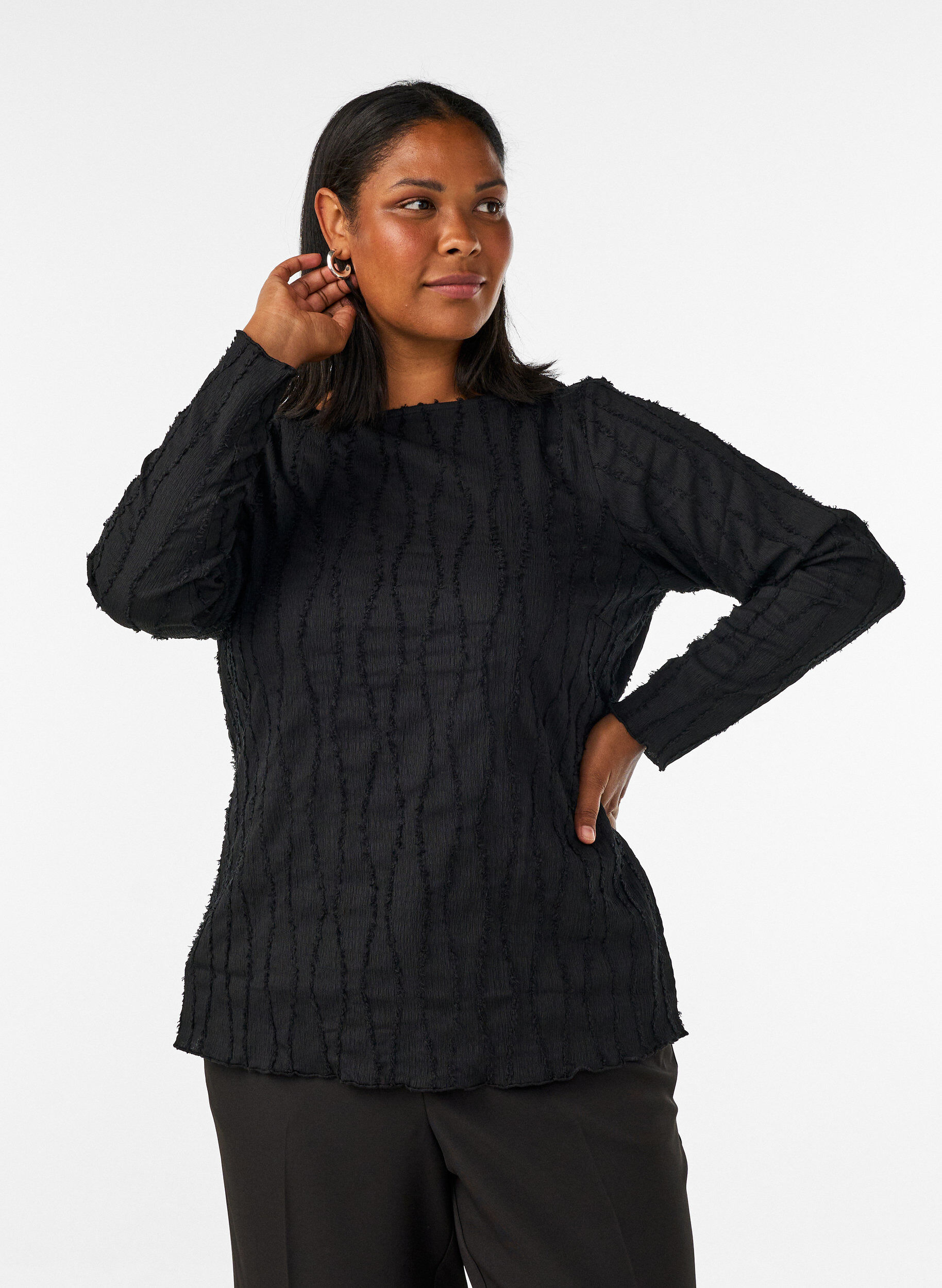 ZizziBluse aus Jersey mit welliger Struktur, Schwarz, Model image number 0