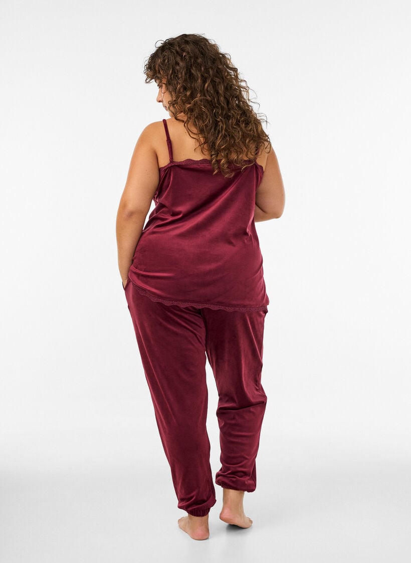 Lockere Hose aus Velours, Rot, Model image number 2