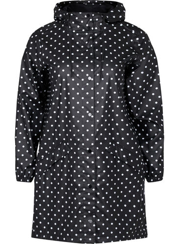 Regenjacke mit Punktmuster und Kapuze, Black W/White Dot, Packshot image number 0