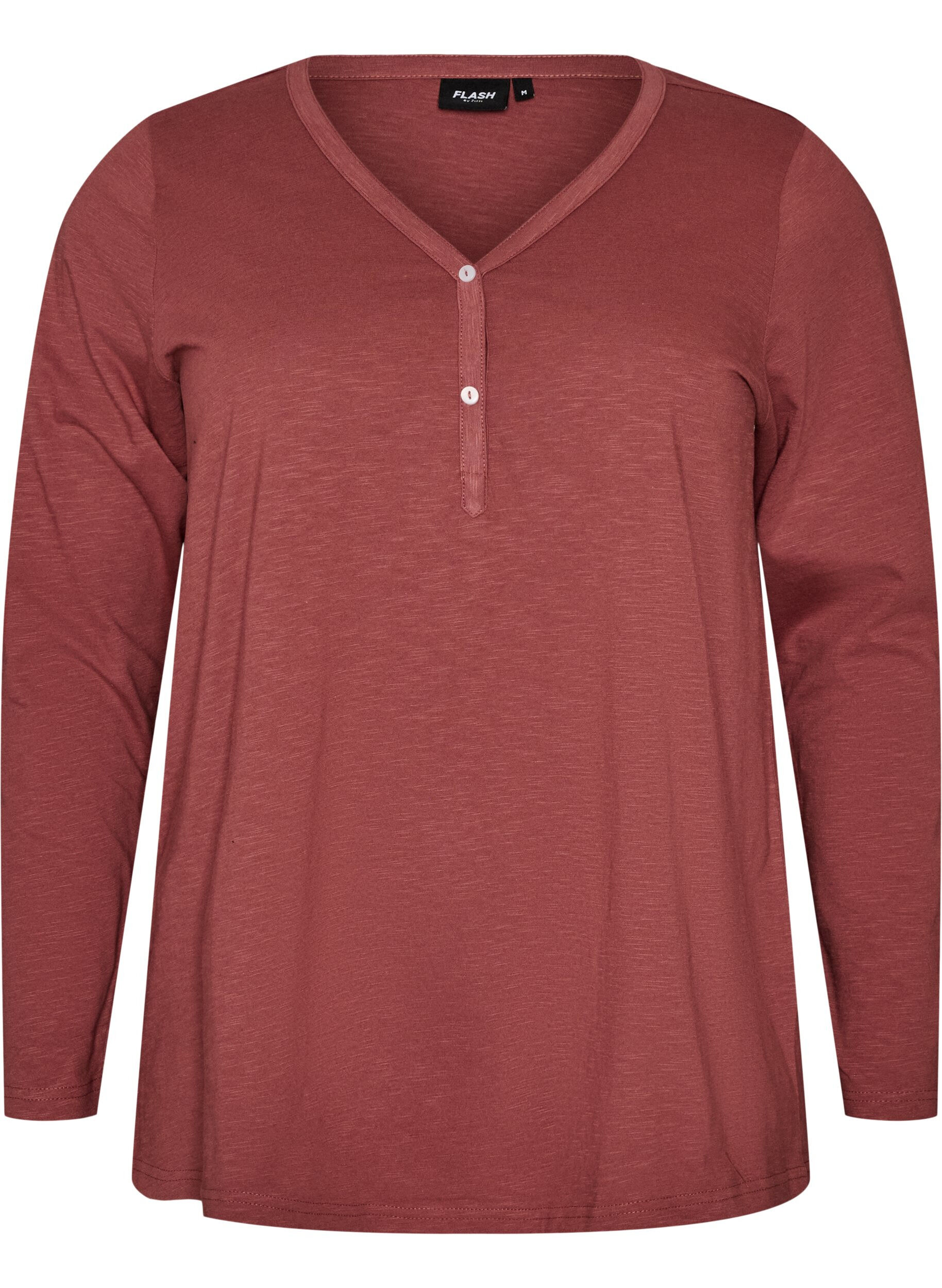 ZizziLangarmshirt mit V-Ausschnitt und Kn&ouml;pfen, Braun, Packshot image number 0