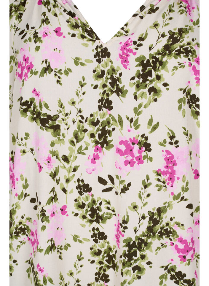 Viskosebluse mit kurzen Ärmeln, Green Pink AOP, Packshot image number 2