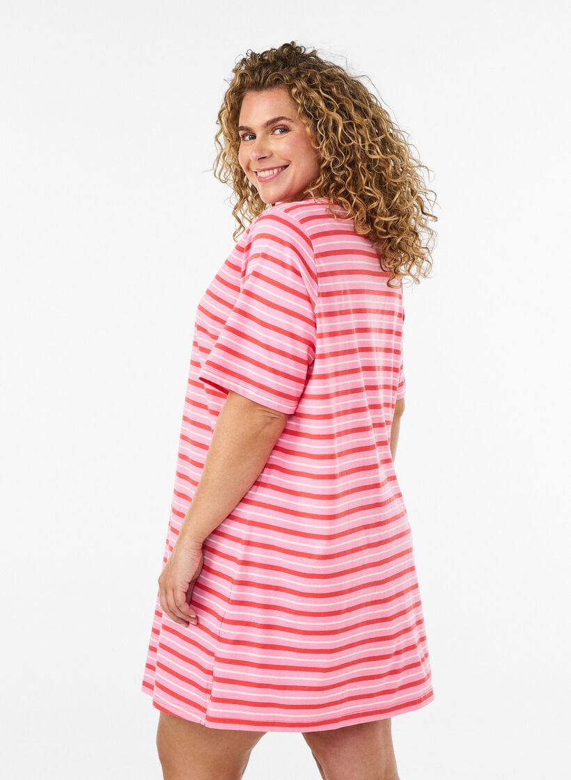 Langes oversized T-Shirt aus Bio-Baumwolle mit Streifen, Pink, Model image number 2