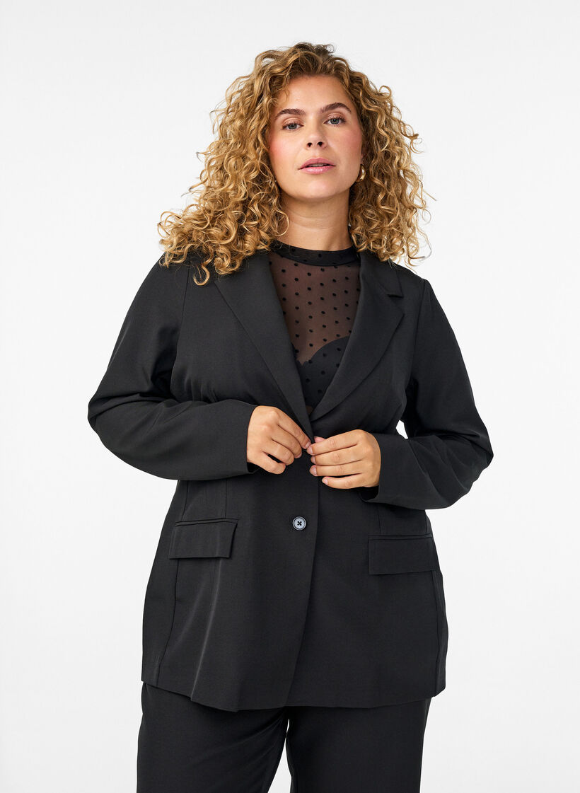 Blazer mit Taschen und Schlitzen, Schwarz, Model image number 0