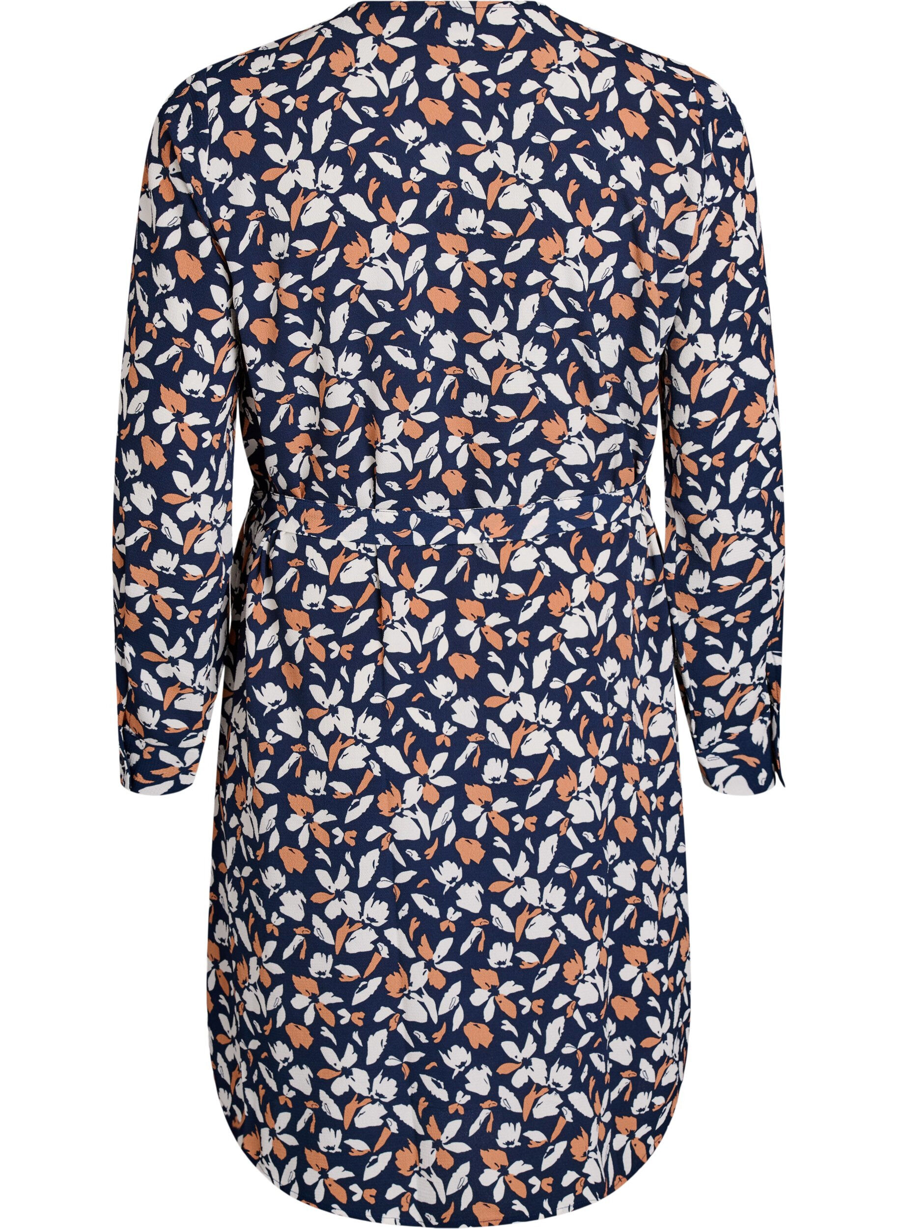 ZizziLang&auml;rmliges Hemdblusenkleid mit Bindeg&uuml;rtel, Blau, Packshot image number 1