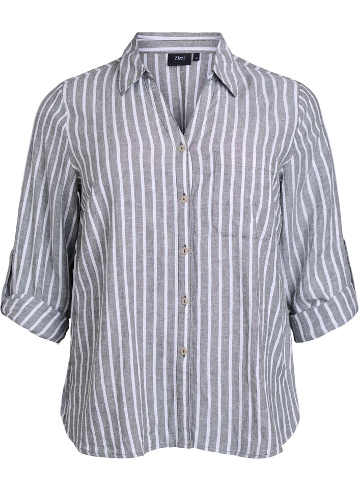 Bluse aus Leinen und Viskose mit 3/4-Ärmeln, Grün, Packshot image number 0