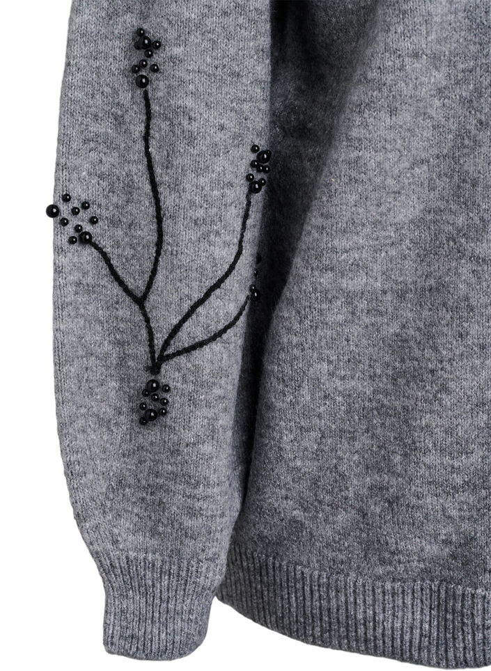 Pullover mit Perlenstickerei, Grau, Packshot