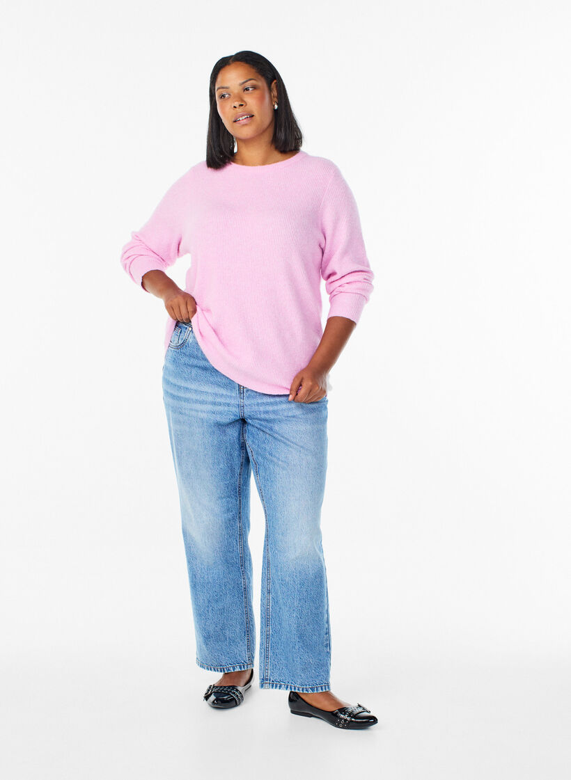 Melierte Strickbluse mit Rundhalsausschnitt, Pink, Model image number 1