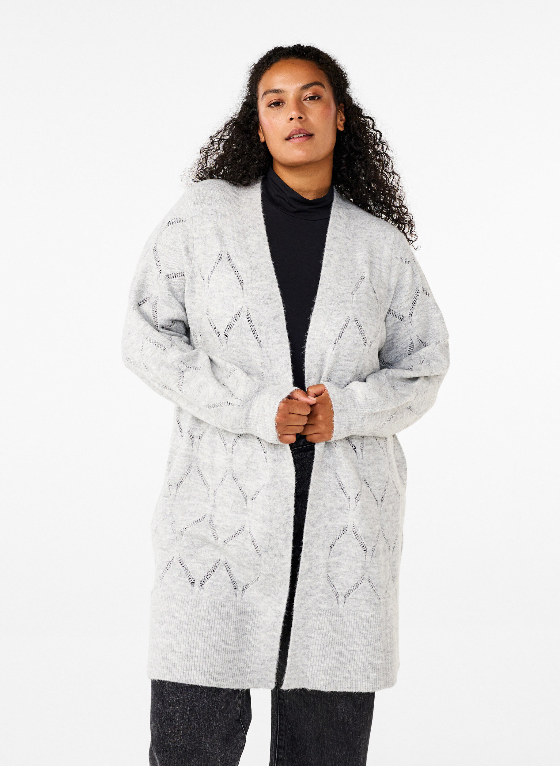 ZizziLangarm-Strickjacke, Light Grey Melange, Model image number 0