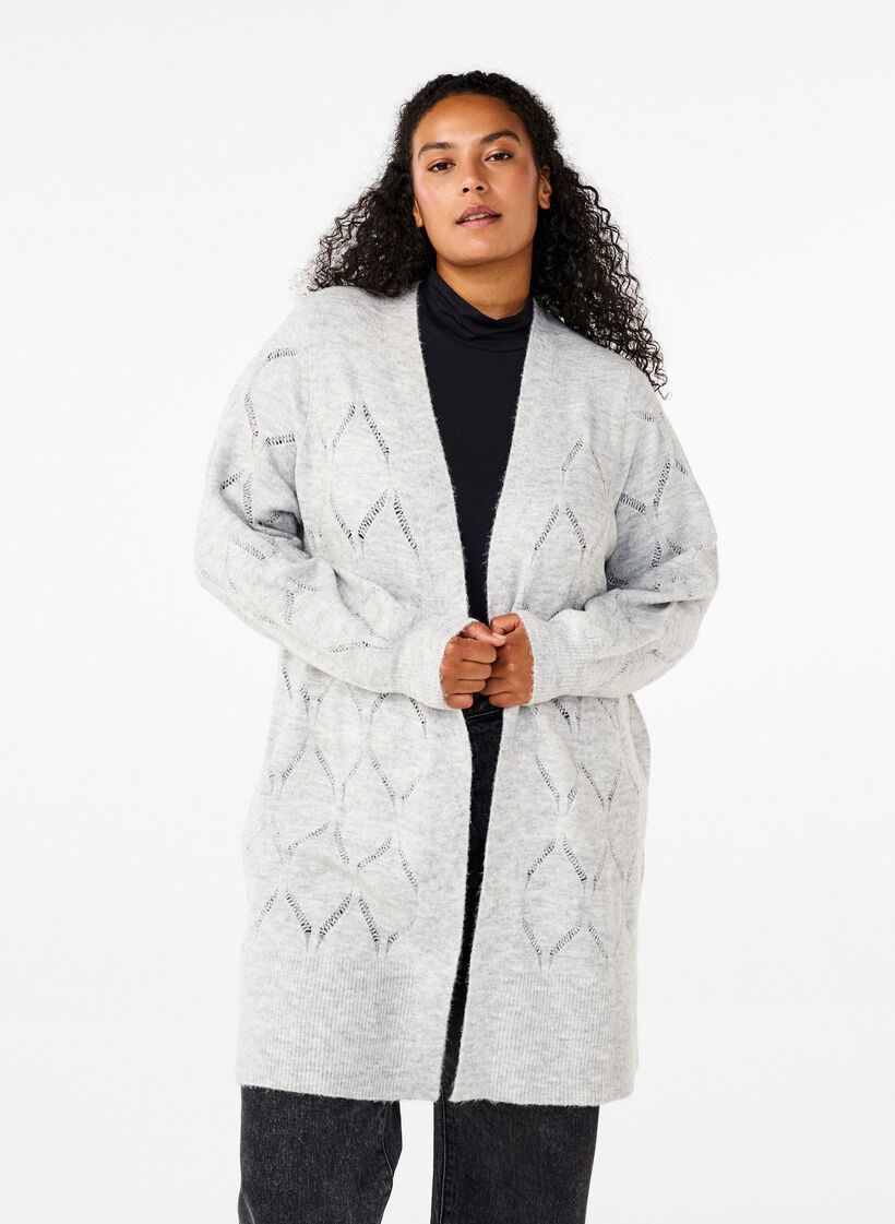 Langarm-Strickjacke, Light Grey Melange, Model image number 0