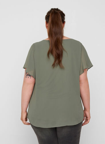 Bluse mit kurzen Ärmeln, Agave Green, Model image number 1