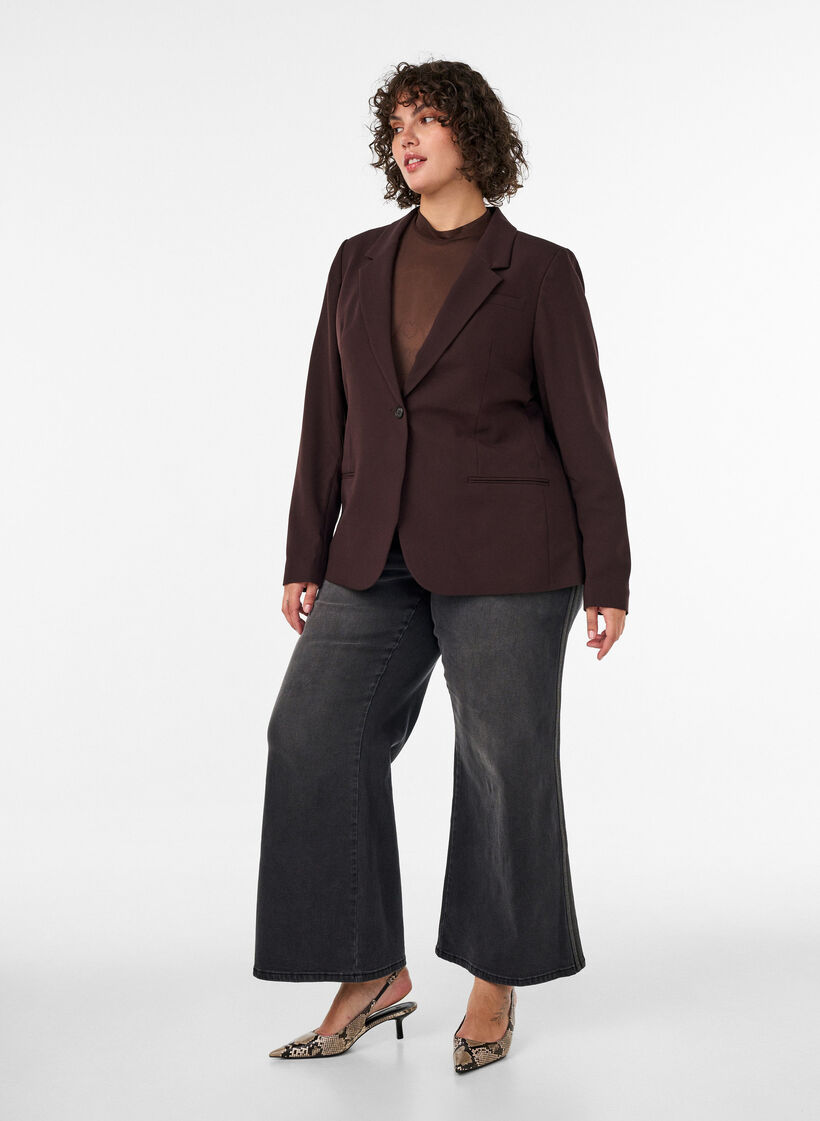 Klassischer Blazer mit 1-Knopf-Verschluss, Braun, Model image number 1