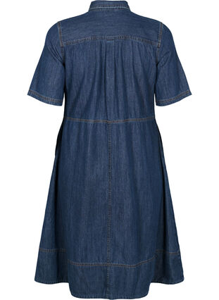 Hemdkleid aus Denim mit kurzen Ärmeln, Dark blue denim, Packshot image number 1