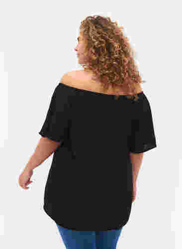 Einfarbige Bluse aus Viskose mit kurzen Ärmeln, Black, Model image number 1