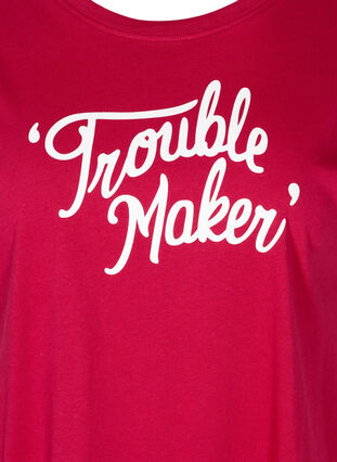 Kurzarm T-Shirt aus Baumwolle mit Print, Cerise w. Trouble , Packshot image number 2