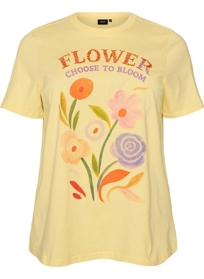 T-shirt aus Baumwolle mit Print, Gelb, Packshot image number 0