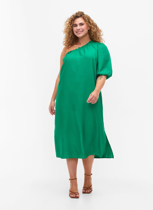 One-Shoulder-Kleid aus Viskose, Deep Mint, Model