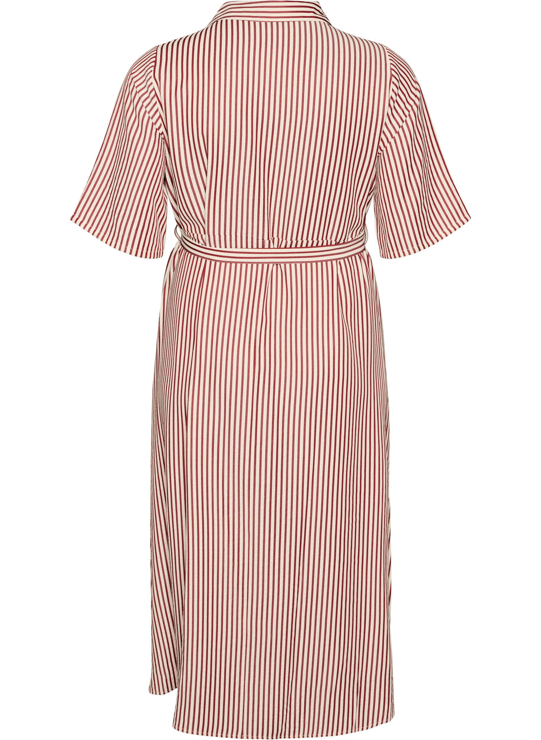 ZizziKn&ouml;chellanges Hemdblusenkleid mit Bindeg&uuml;rtel und Streifen, Rot, Packshot image number 1