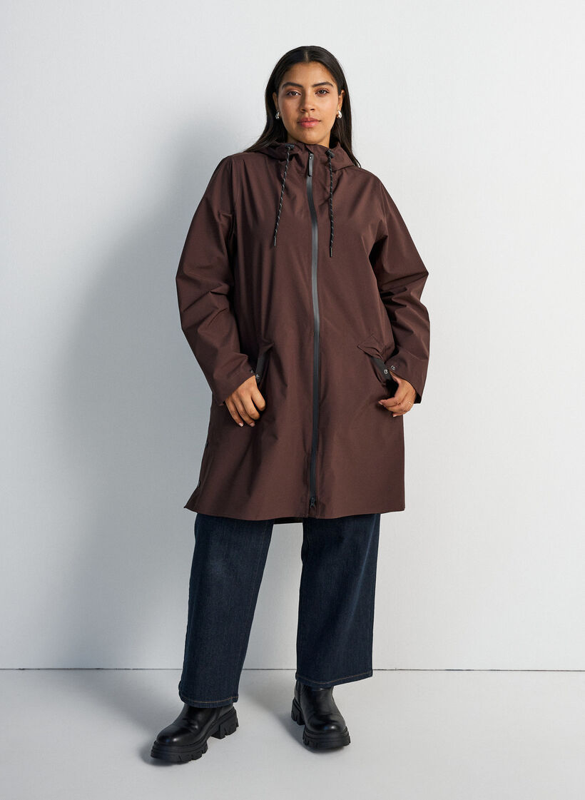 Regenmantel mit Taschen und Kapuze, Braun, Model image number 1