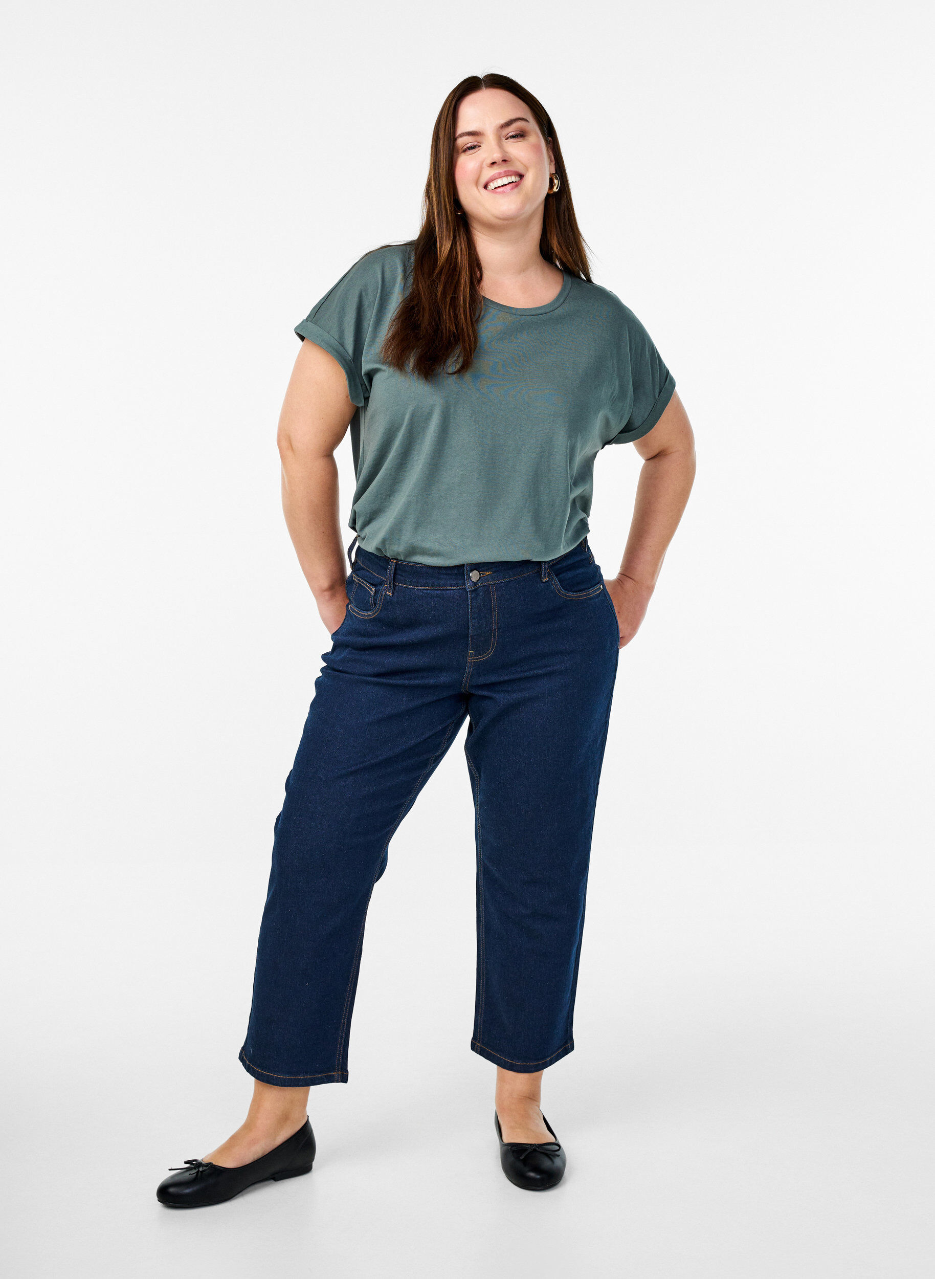 ZizziKurz&auml;rmliges T-Shirt aus einer Baumwollmischung, Gr&uuml;n, Model image number 1
