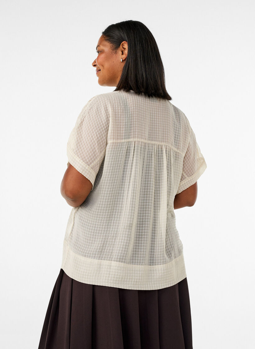 Bluse aus Seersucker mit V-Ausschnitt, Beige, Model image number 2