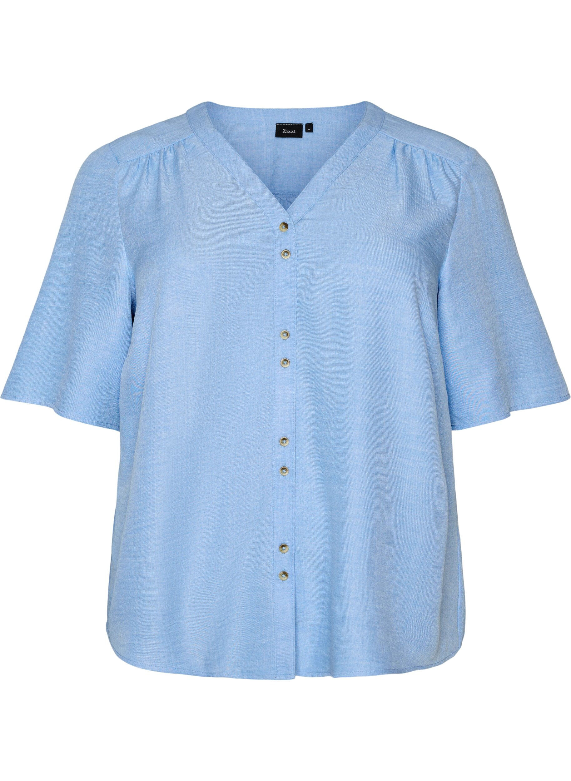 ZizziHemdbluse mit V-Ausschnitt und kurzen &Auml;rmeln, Blau, Packshot image number 0