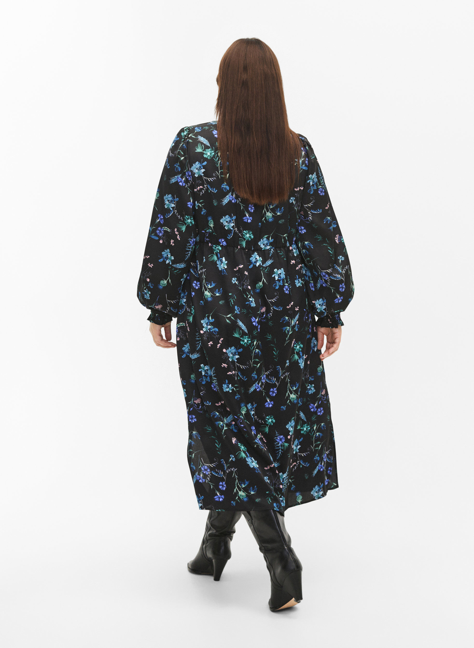 ZizziLang&auml;rmliges Midikleid mit Blumenmuster, Blue Flower AOP, Model image number 1