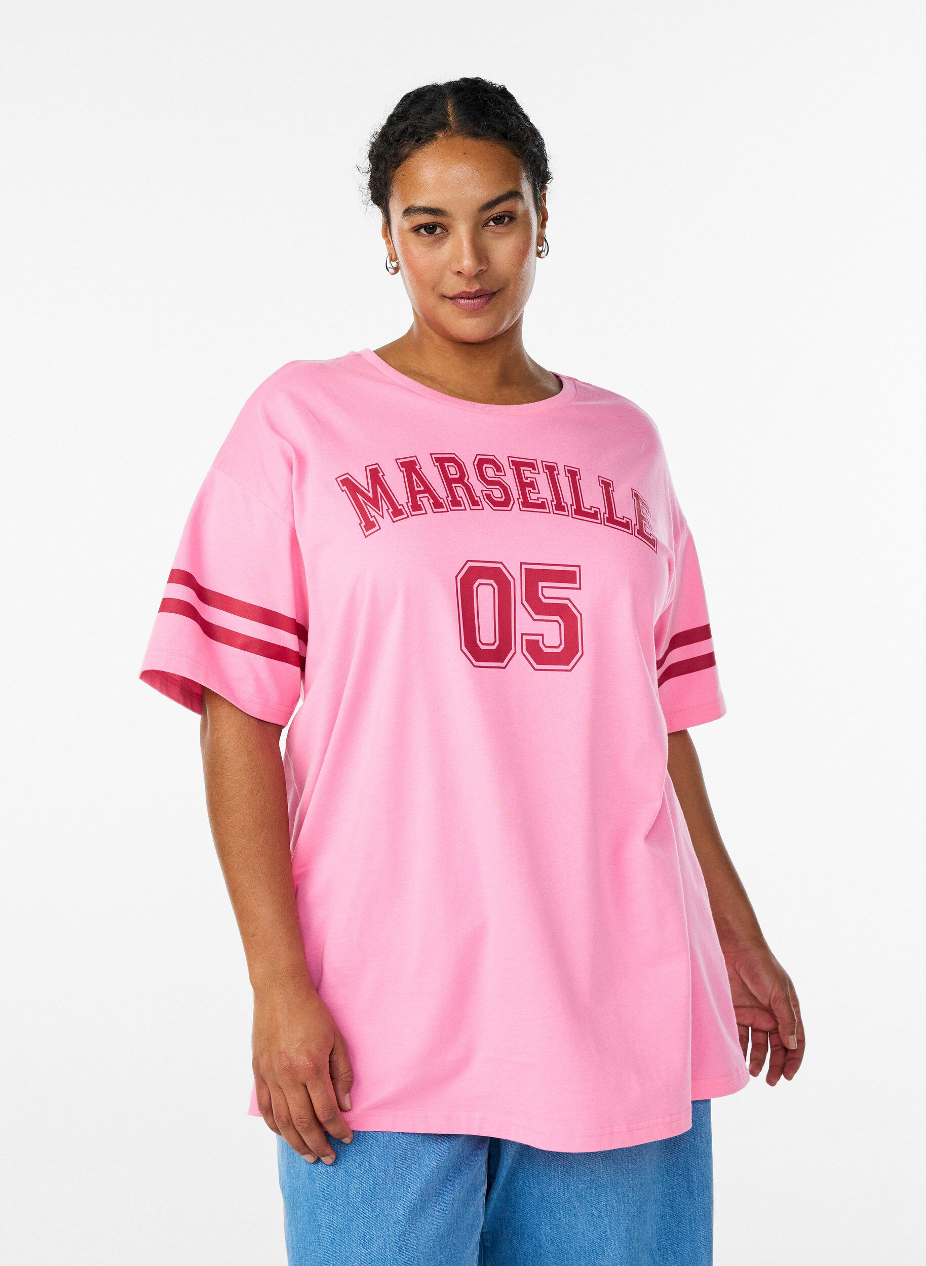 Sportliches Oversize-College-T-Shirt, Pink, Model