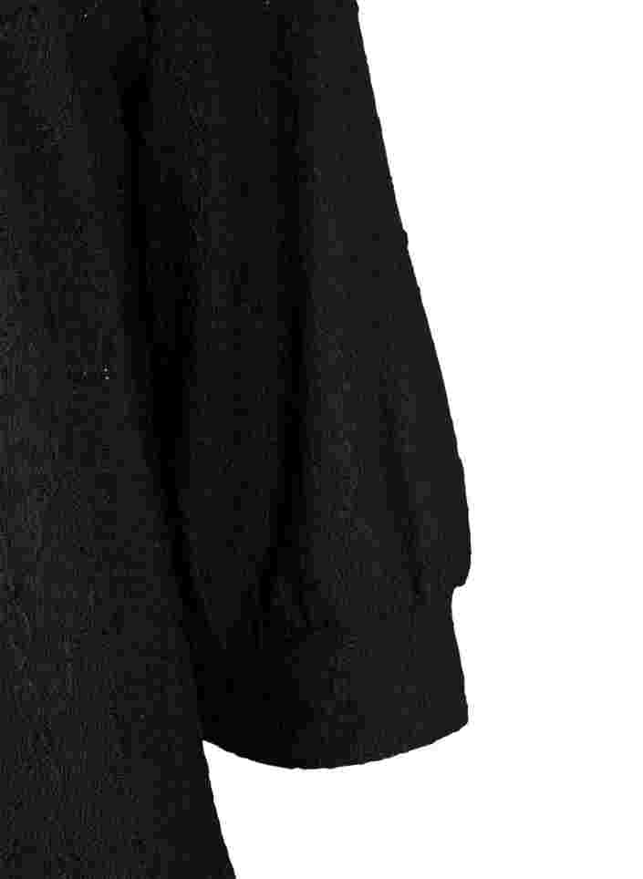Bluse mit 3/4 Ärmeln und Strukturmuster, Black, Packshot image number 3