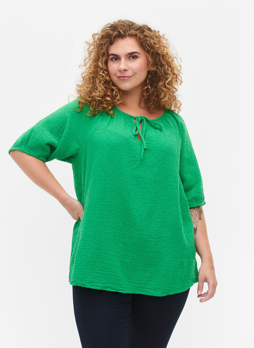 Baumwollbluse mit 1/2 Ärmeln, Bright Green, Model image number 0