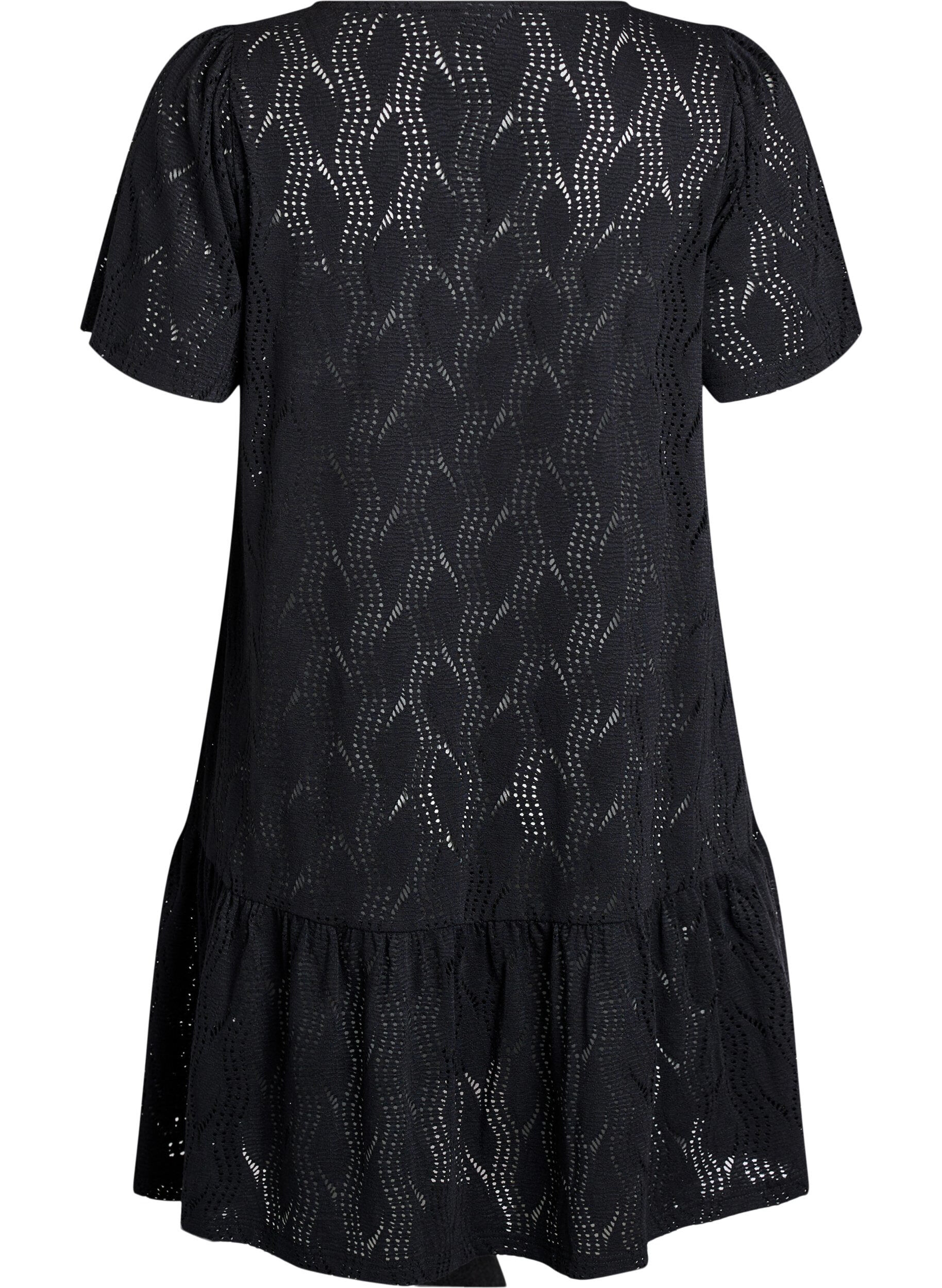 ZizziFLASH - Kurzes Jerseykleid mit Lochmuster, Black, Packshot image number 1