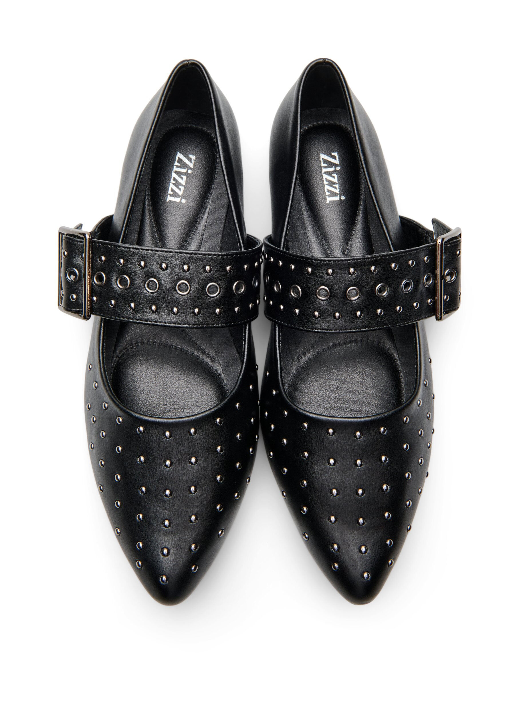 ZizziExtra-Weite - Spitz-Ballerina mit Schnalle und Nieten, Schwarz, Packshot image number 2