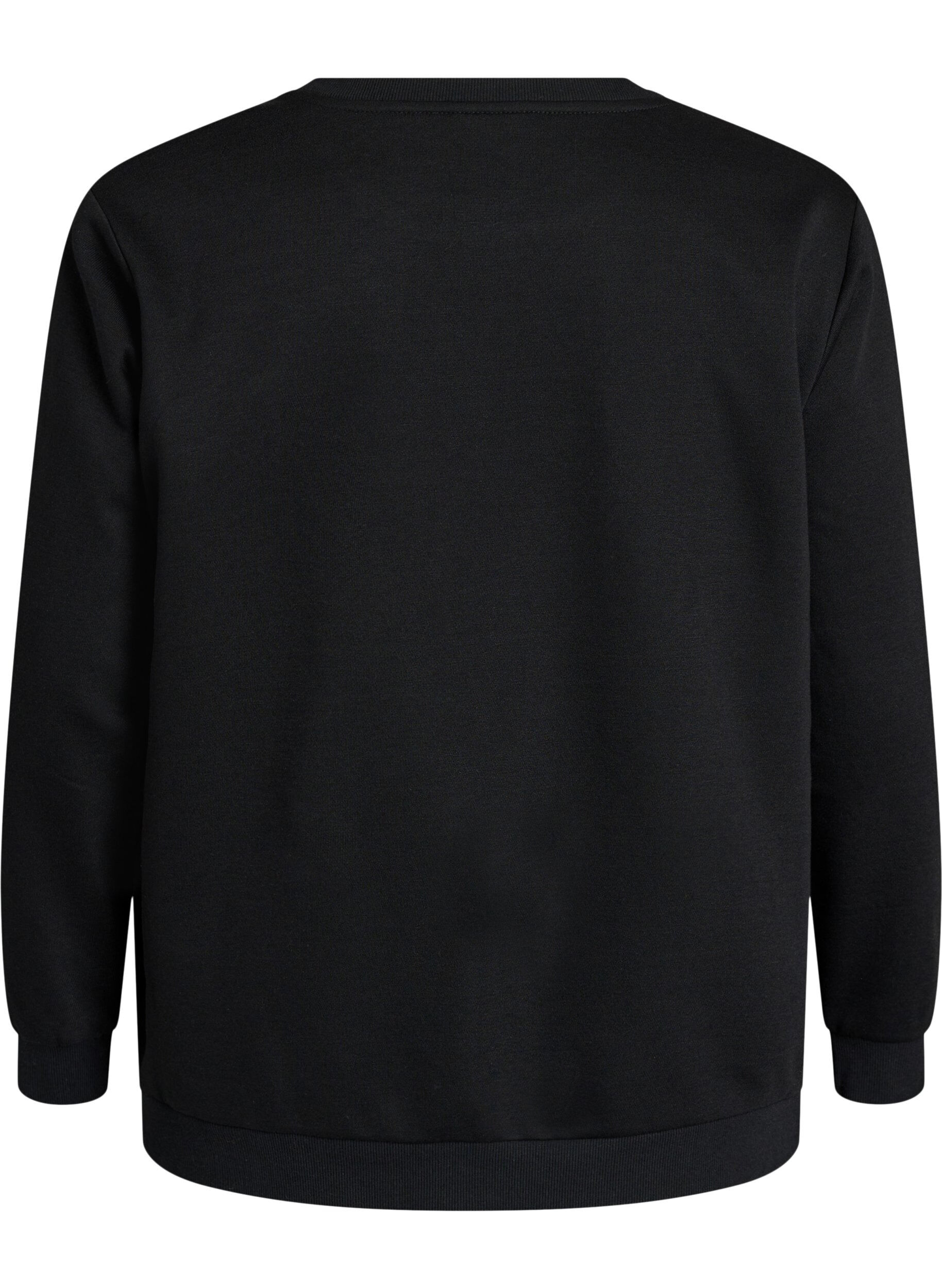 ZizziSweatshirt mit Rosenprint und Strasssteinen, Schwarz, Packshot image number 1