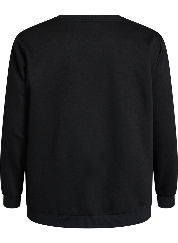 Sweatshirt mit Rosenprint und Strasssteinen, Schwarz, Packshot image number 1