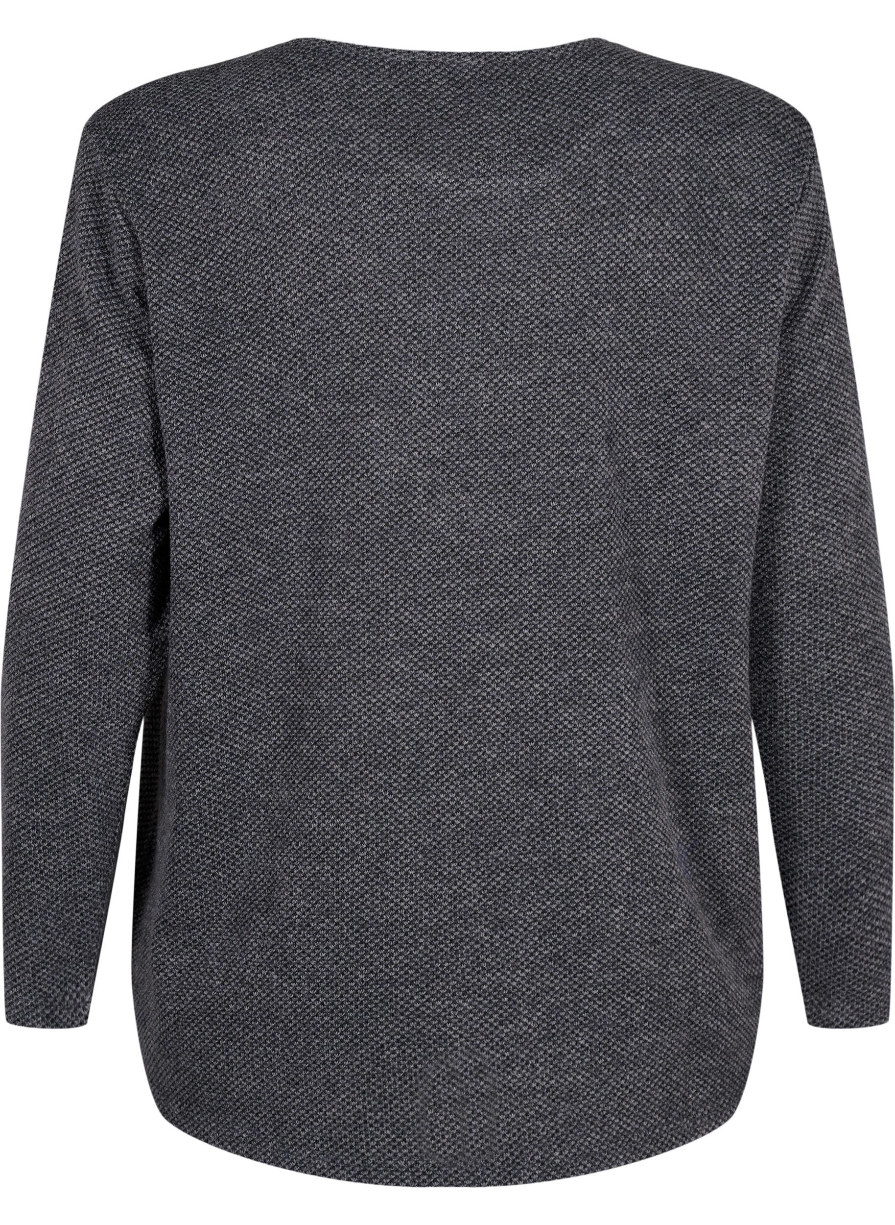 ZizziMelange Bluse mit rund um den Neck und langen &Auml;rmel, Dark Grey, Packshot image number 1