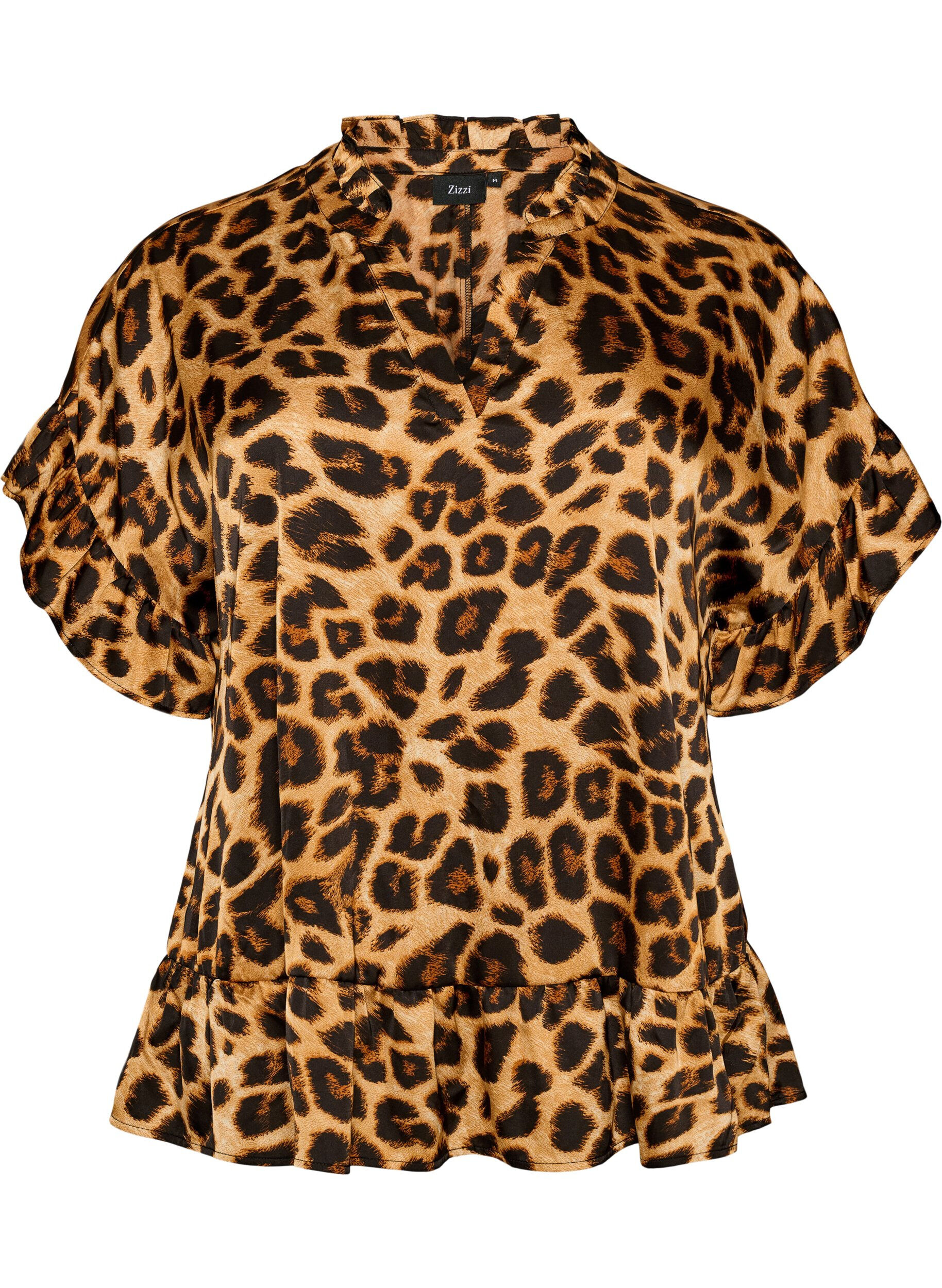 ZizziBluse mit Leopardenmuster und R&uuml;schendetails, Braun, Packshot image number 0