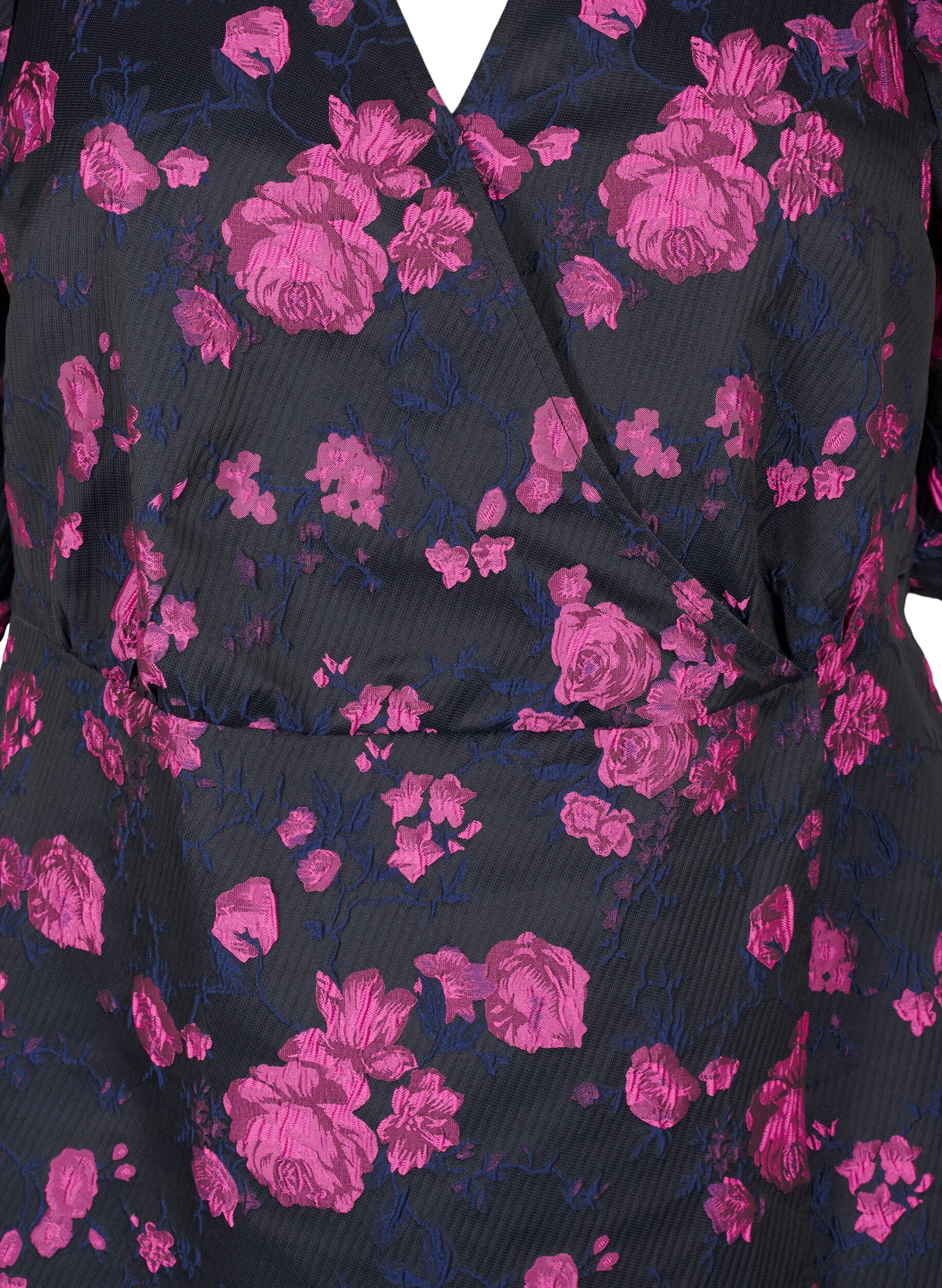 ZizziKurzes Wickelkleid aus Jacquard, Black w. Red Rose, Packshot image number 2