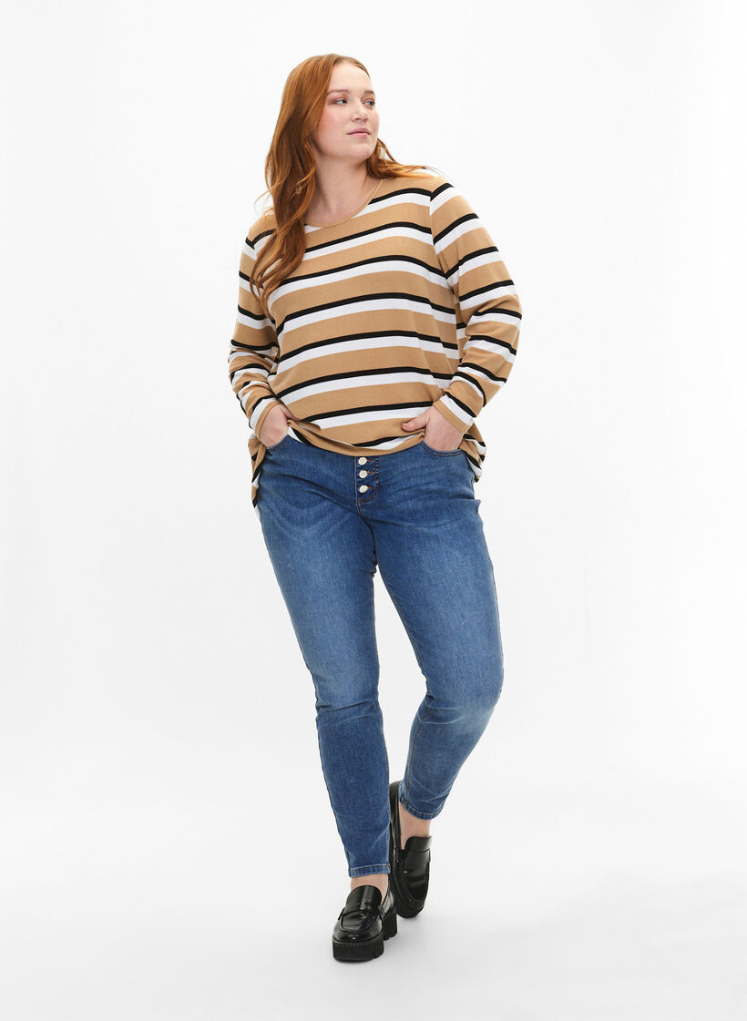 Gestreifte Bluse mit langen &Auml;rmeln, Schwarz, Model image number 1